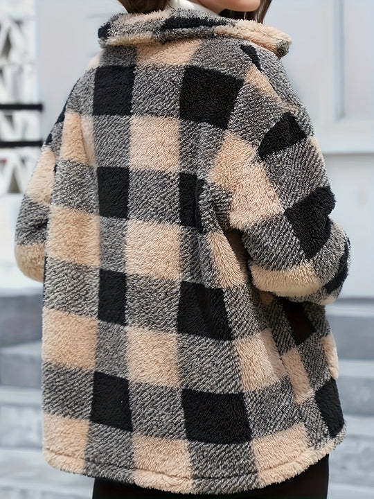EB | Gitter Teddyjacke mit Knöpfen und Taschen Polyester Warm und Stilvoll