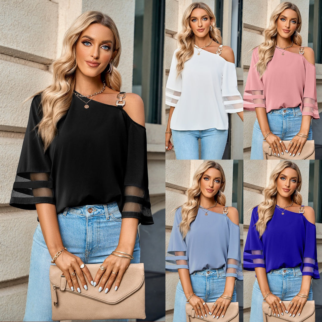 EB | Mode lässig solide Farbe Metall Schnalle Schulter Top Frauen
