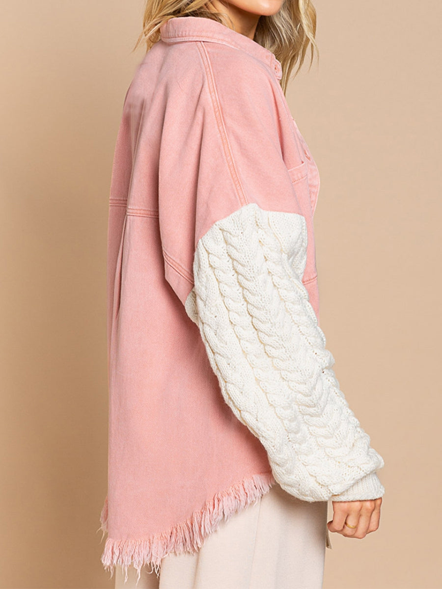 EB | Kabelstrick Raw Hem Denim Jacke
