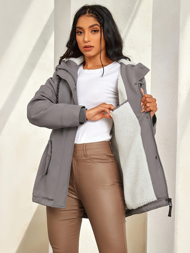 EB | Grau Casualen Winter mit Kapuze Aus Kunstpelz für Frauen Ideal für Herbst Winter
