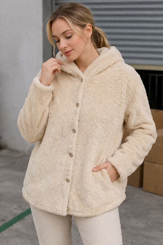 Damen Kuscheljacke mit Kapuze und Taschen EB
