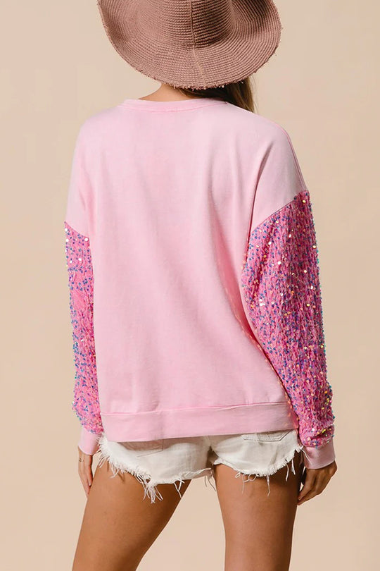 EB | Weihnachten Lässig Locker Rundhals Pailletten Ärmel Sweatshirt