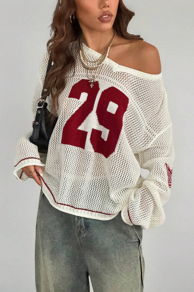EB | Gemütlicher V-Ausschnitt Strickpullover mit Digitaldruck