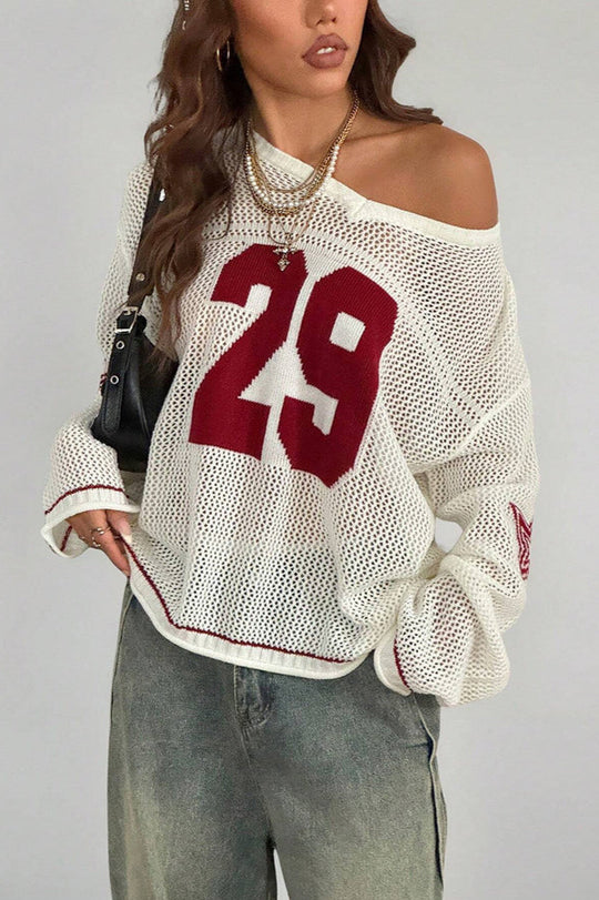 EB | Gemütlicher V-Ausschnitt Strickpullover mit Digitaldruck