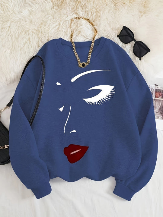 EB | Sweatshirt mit Gesichtsdruck Baumwolle Künstlerisch und Bequem