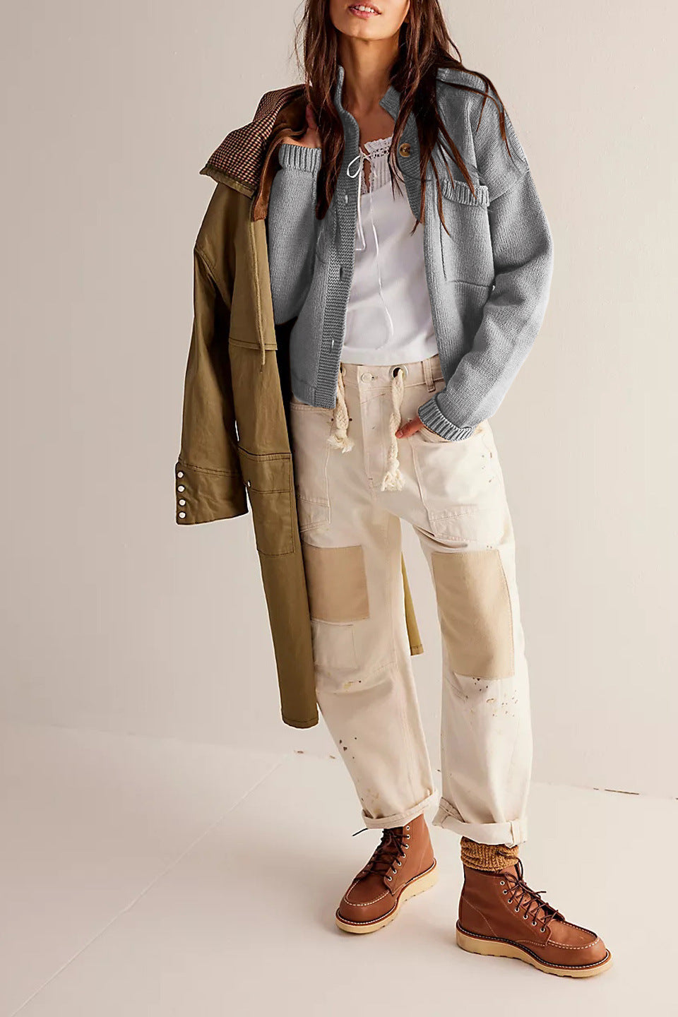 EB | Jacke Stehkragen Einfarbiger Cardigan Pullover