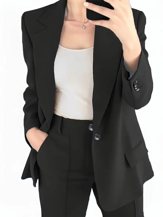 EB | Blazer mit Revers und Erweiterte Hosen Set mit Knopfverschluss