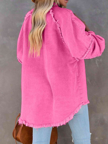 EB | Button Down Raw Hem Denim Jacke
