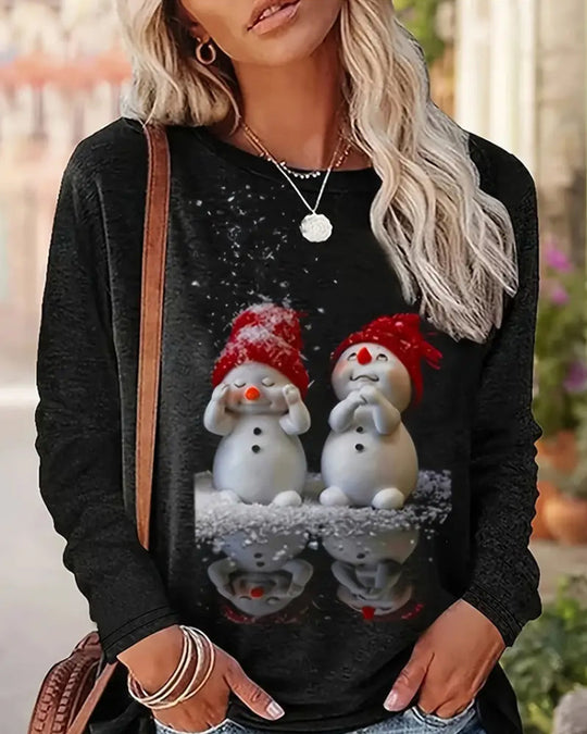 EB | Langarmshirt mit Rundhalsausschnitt und Schneemann Print