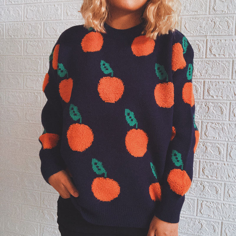 EB | Strickpullover mit Früchteprint Weich und Einzigartig Gemütliche Passform