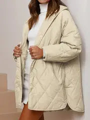 EB | Puffer schwarze und beige Winterjacke für Damen - warm und oversized