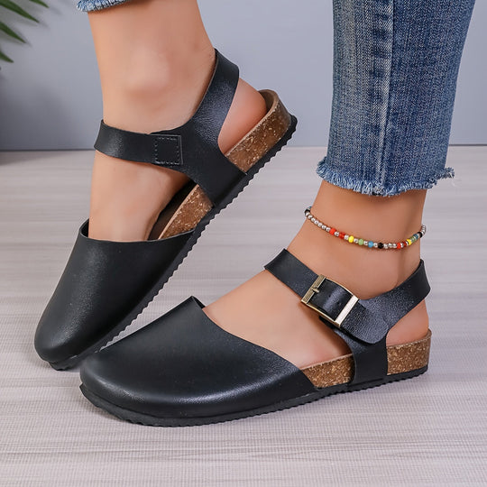 EB | Retro Damen Slingback Sandalen mit Kork und Geschlossener Spitze
