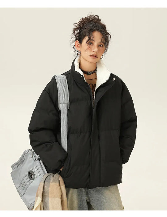 EB | Lockere Jacke mit Stehkragen aus dickem, warmem Baumwollstoff