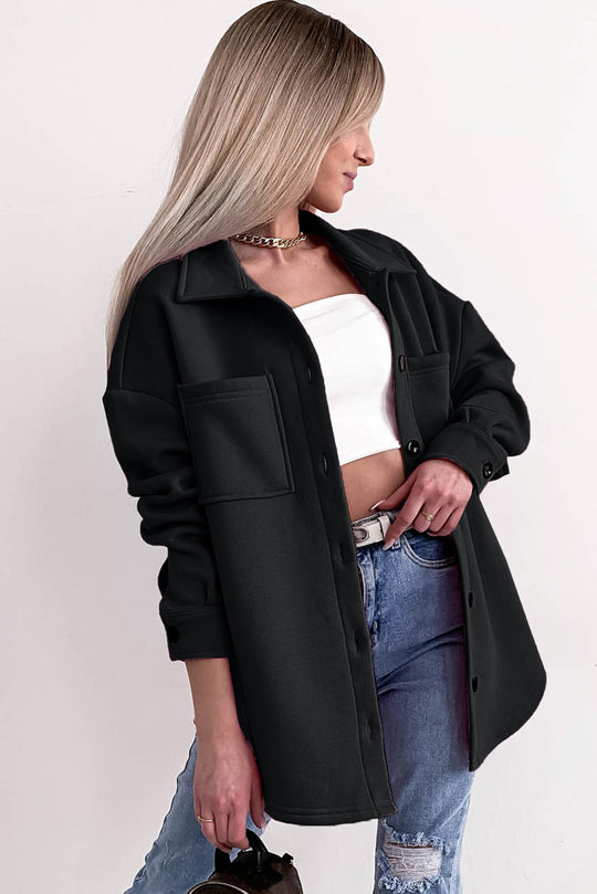 EB | Oversized Hemdbluse mit Großen Taschen Polyester Minimalistisch und Stilvoll