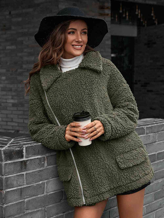 EB | Double Take Zip up Teddy Jacke mit Kragen