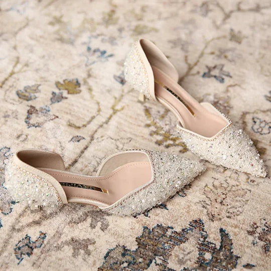 EB | Stilvolle Schuhe mit Spitzer Zehe und Mittlerem Absatz mit Glitzeroberfläche