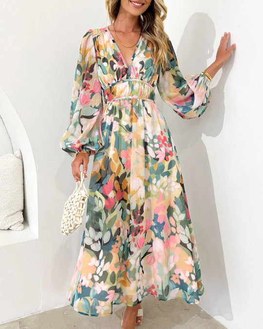 EB | Elegantes Kleid mit Blumendruck und V-Ausschnitt