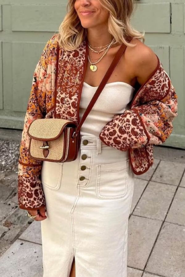 EB | Lässige kurze Strickjacke gesteppte Baumwolljacke