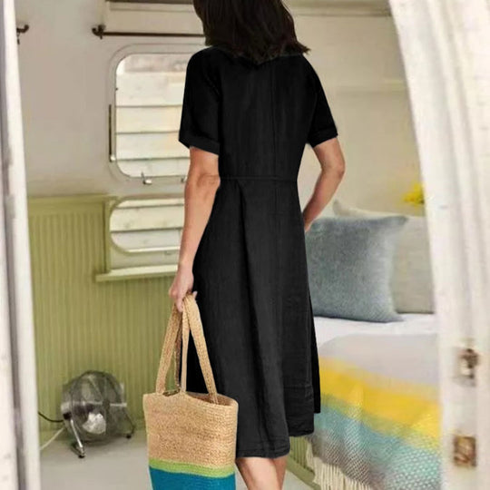EB | Lockeres Kleid aus Baumwolle und Leinen mit hoher Taille