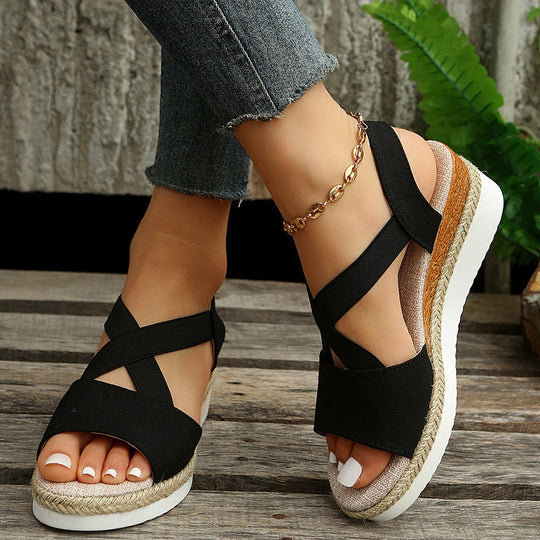 EB | Keilsandalen Kreuzriemen Plateau Gladiator