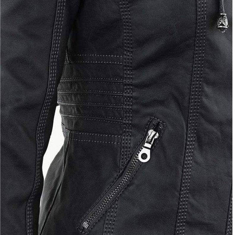 EB | Damen Slim Fit PU-Leder Zip-Up Hoodie