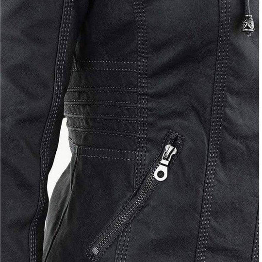 EB | Damen Slim Fit PU-Leder Zip-Up Hoodie