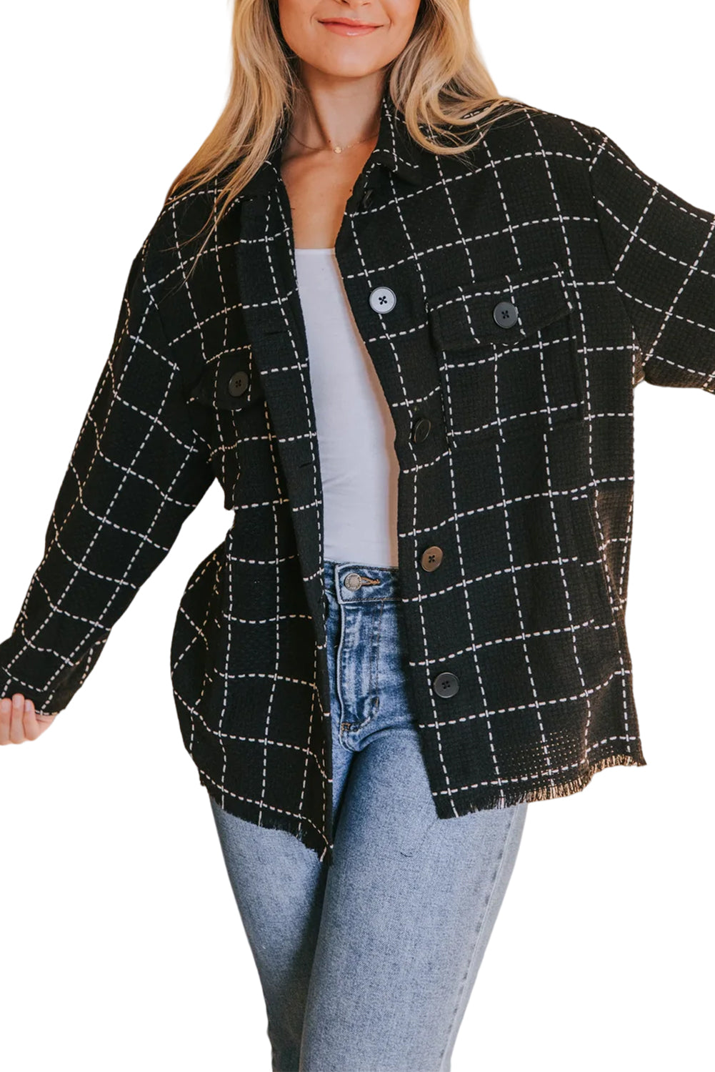 EB | Karierte Jacke mit Großen Taschen Polyester-baumwolle Schick und Vielseitig