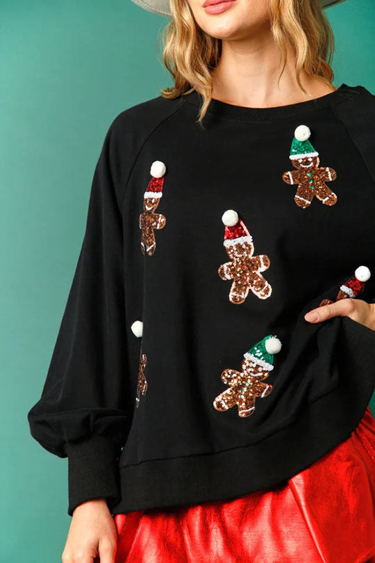 EB | Weihnachts Lebkuchenmann Pailletten Langarm Sweatshirt