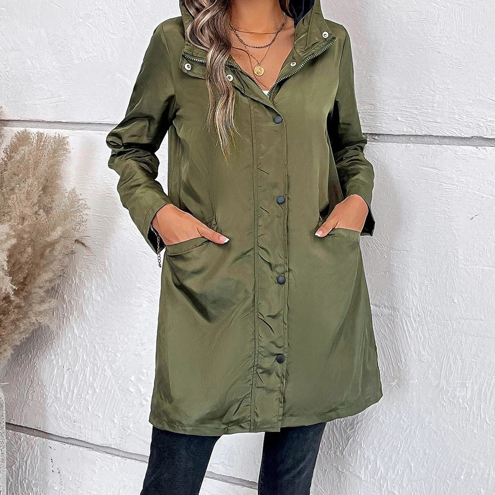 EB | Damen Langer Herbstmantel mit Hohem Kragen & Knopfleiste