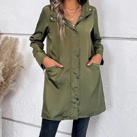 EB | Damen Langer Herbstmantel mit Hohem Kragen & Knopfleiste