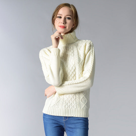 EB | Damen Rollkragenpullover mit langen Ärmeln und Kabelstrick
