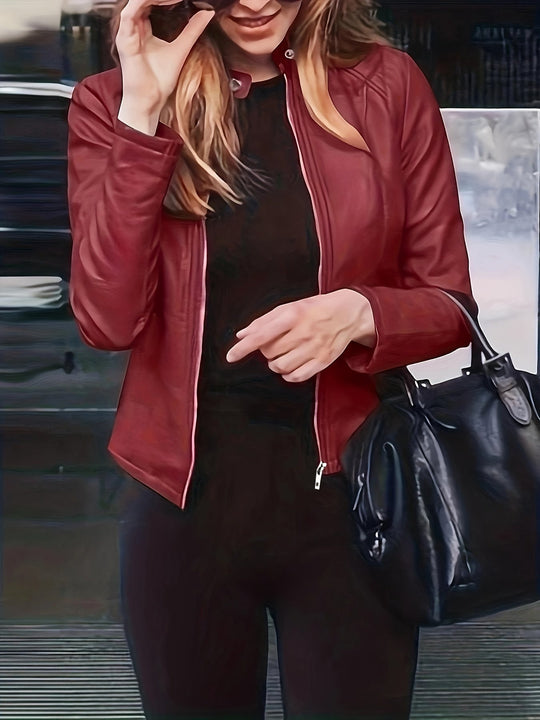 EB | Reißverschluss Vorne Kunstleder Cropped Jacke