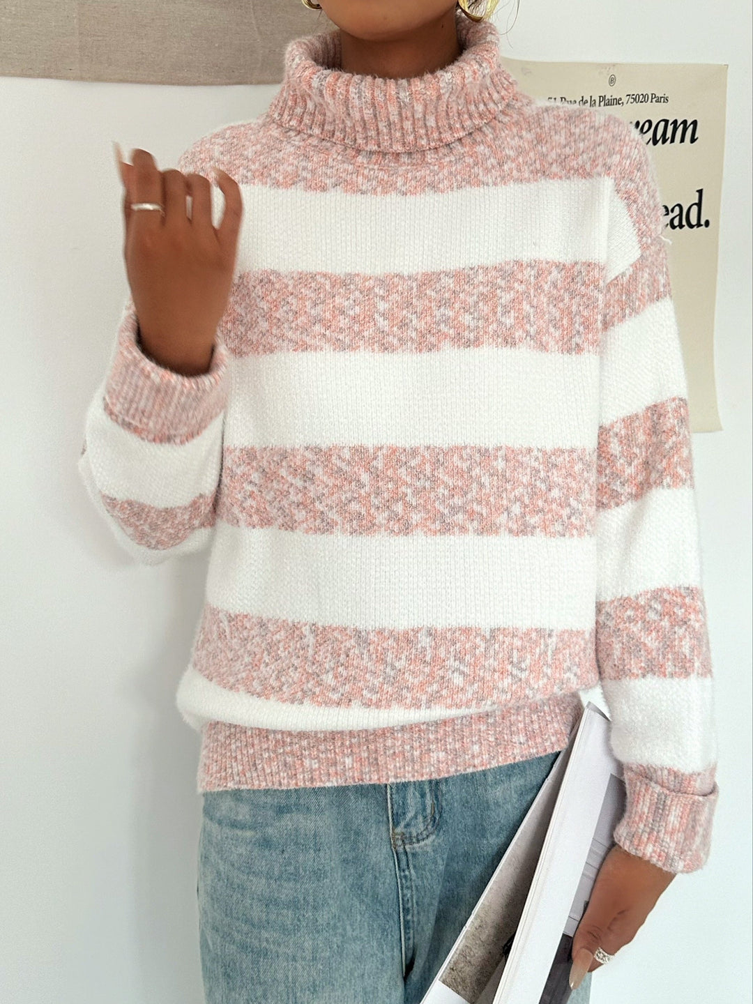 EB | Strickpullover mit Rollkragen Acrylmischung Gestreiftes Muster