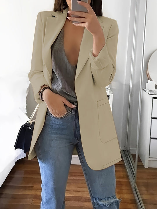 EB | Eleganter Business-Einfarbiger Lange Blazer mit Reversideal für alle Jahreszeiten