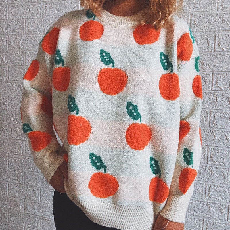 EB | Strickpullover mit Früchteprint Weich und Einzigartig Gemütliche Passform