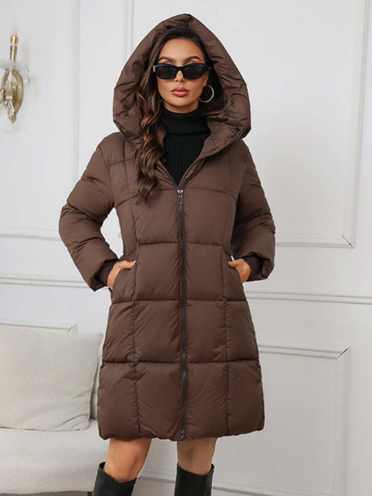 EB | Frauen Lange Kapuzen-Winter-Pufferjacke