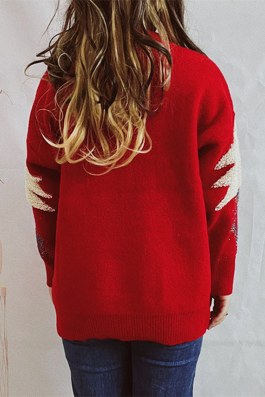 EB | Weihnachtsmuster Gestrickter Rundhalsausschnitt Langarmpullover