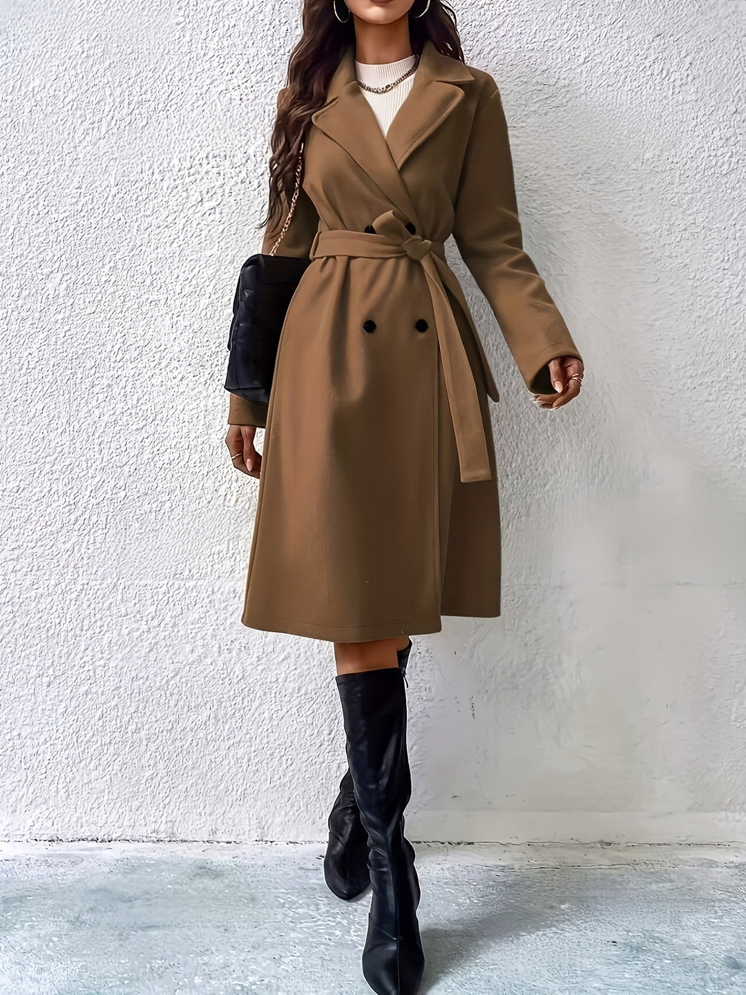 EB | Trenchcoat mit Gürtel und einfarbigem Polyestermaterial für Frauen Schicke Oberbekleidung für den alltäglichen Gebrauch