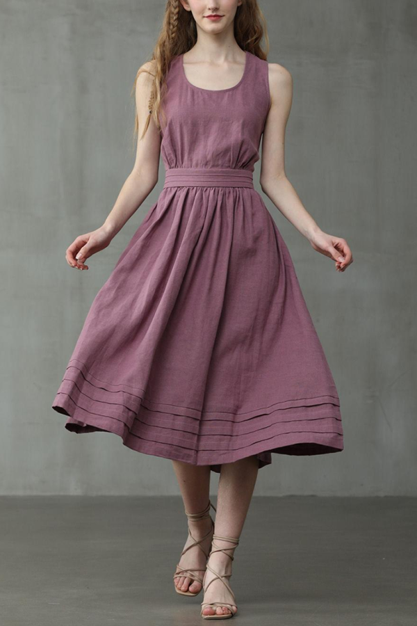 EB | Cross Back O-Hals Maxikleid Leinen