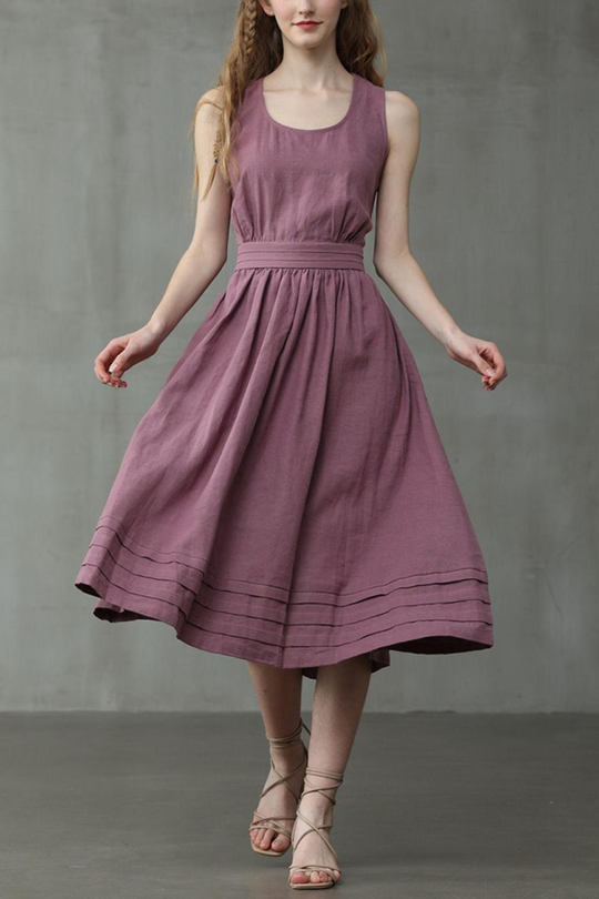 EB | Cross Back O-Hals Maxikleid Leinen