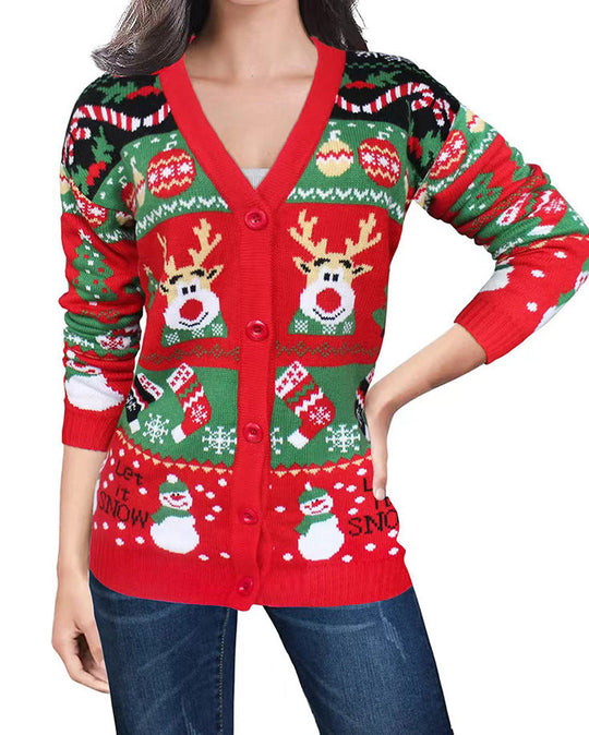 EB | Lockere Strick Weihnachts Cardigan Pullover