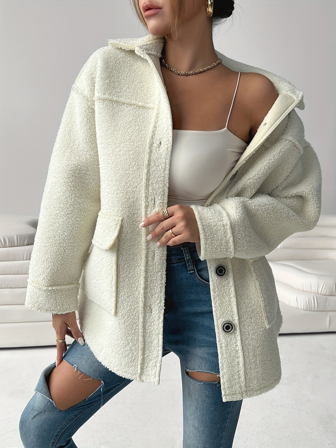 EB | Gemütlicher Plys-jacke mit Knöpfen Polyester Komfortabel und Stilvoll