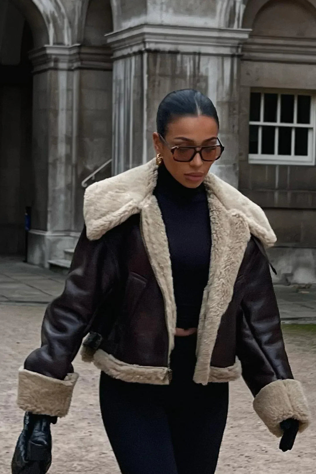 EB | Kunstleder Shearling Jacke Übergröße Schnitt