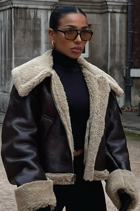 EB | Kunstleder Shearling Jacke Übergröße Schnitt