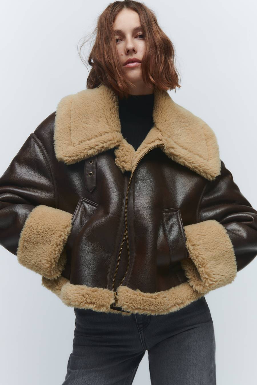 EB | Kunstleder Shearling Jacke Übergröße Schnitt