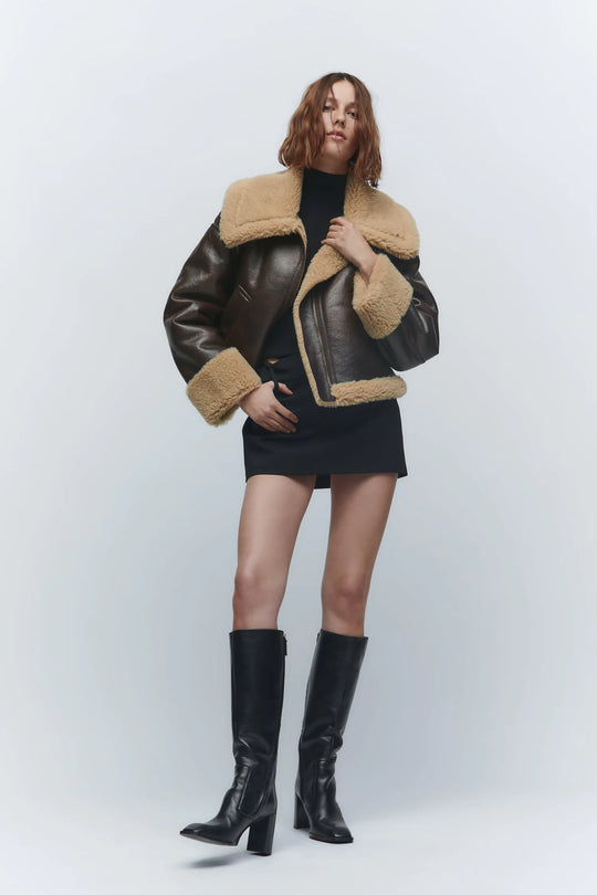 EB | Kunstleder Shearling Jacke Übergröße Schnitt