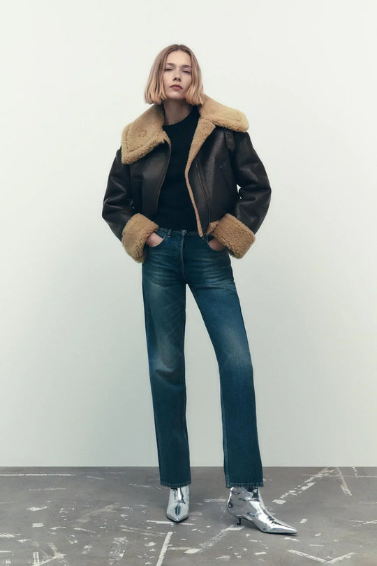 EB | Kunstleder Shearling Jacke Übergröße Schnitt
