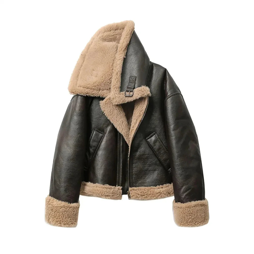 EB | Kunstleder Shearling Jacke Übergröße Schnitt