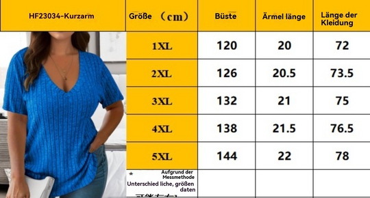 EB | Solide Farbe große Größe V-Ausschnitt Grube Streifen kurze Ärmel