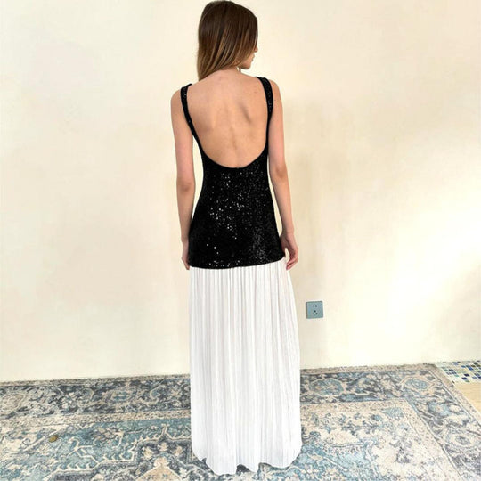 EB | Ärmelloses langes Kleid mit Pailletten und Neckholder